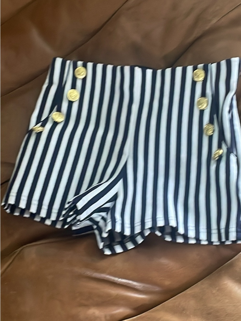 Forever 21 Navy and White High-Waist Striped sailor Shorts, 24”
